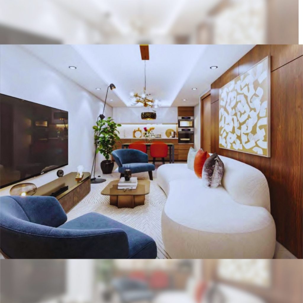 Modern living room with Lagos Lagoon view at The Jewel of Marina