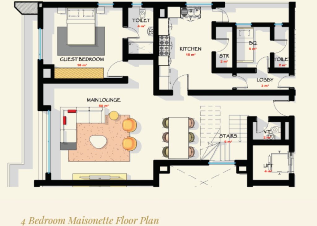 Floor plan layout for 4-bedroom maisonette in Lagos