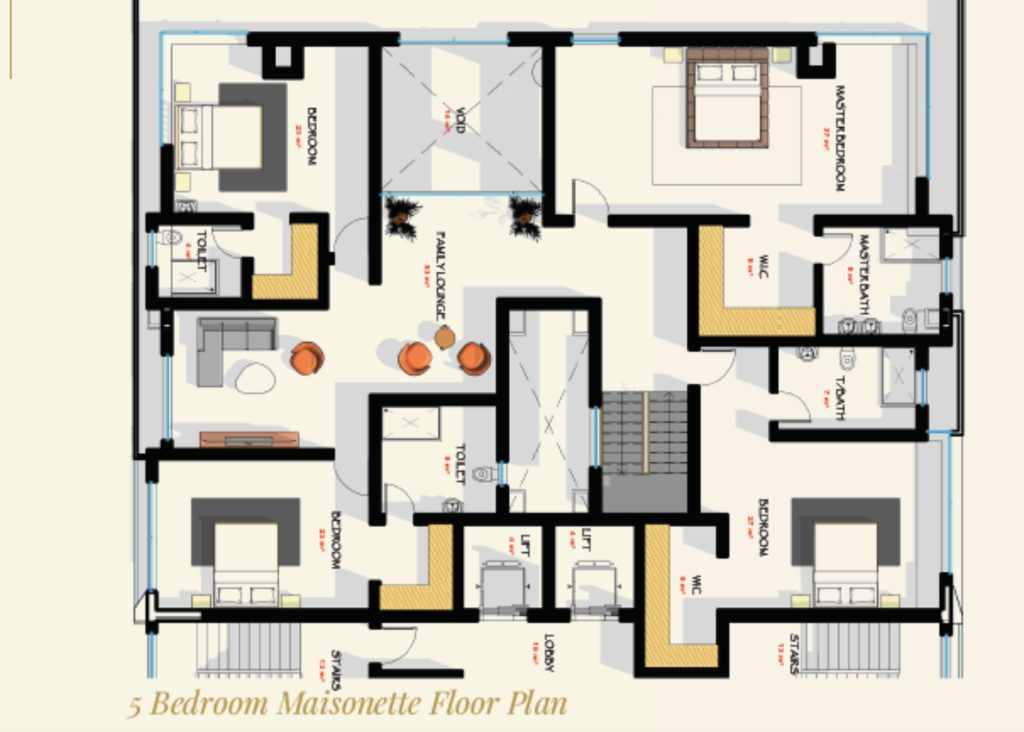 Floor plan layout for 5-bedroom maisonette in Lagos
