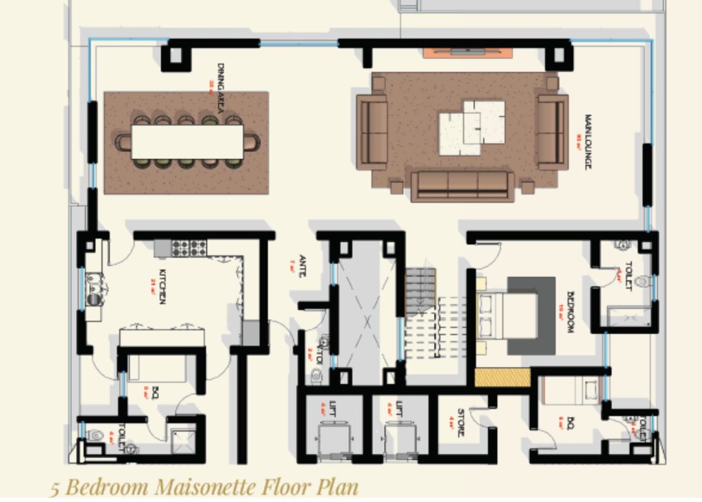 Floor plan layout for 5-bedroom maisonette in Lagos